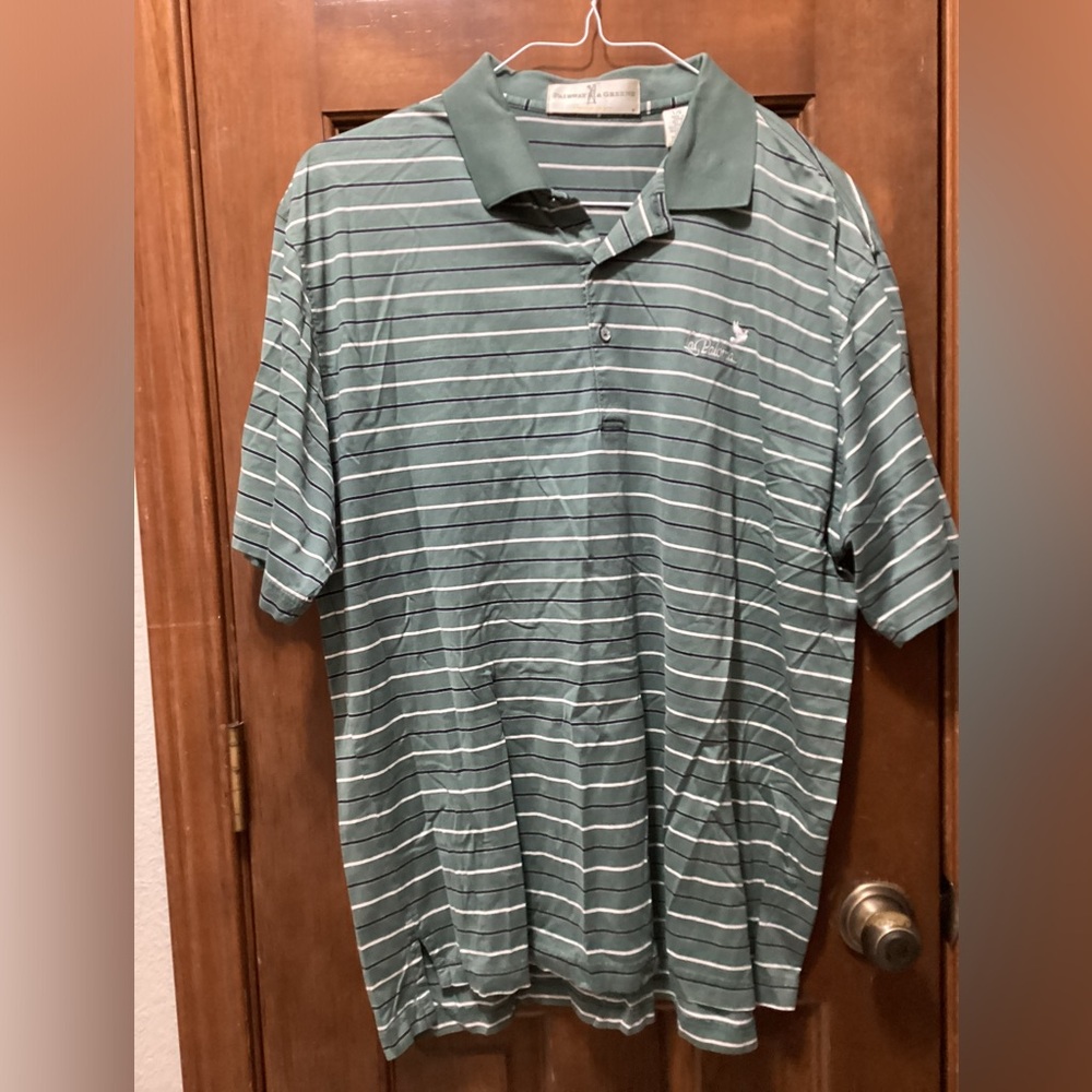 Fairway & Greene La Paloma green stripe polo golf shirt size L great pre worn